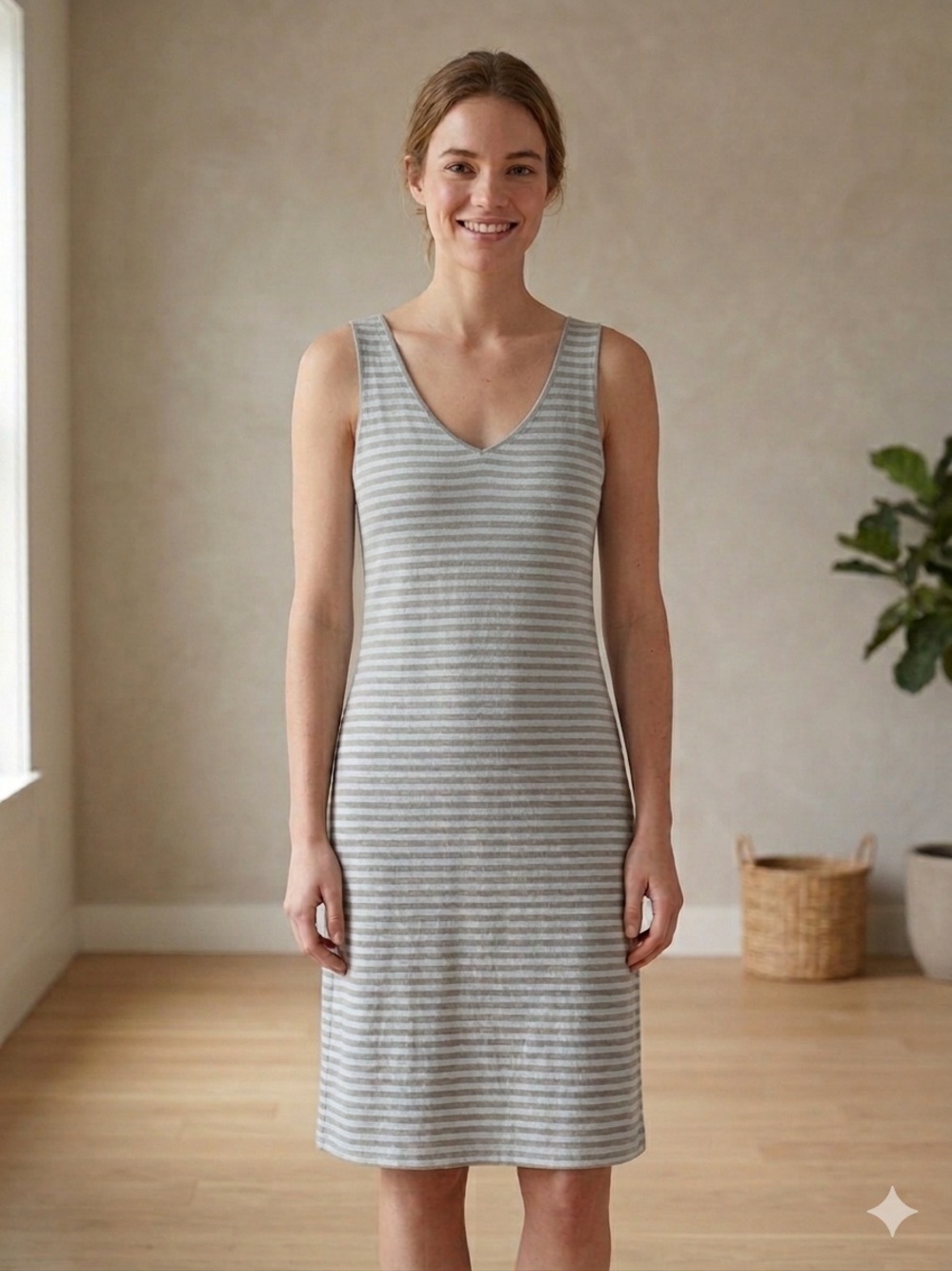 Cut Loose Sz M Linen Cotton Blue Striped Relaxed Nautical Casual Dress